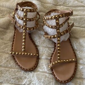 Ash Tan Sandals with Gold Studs